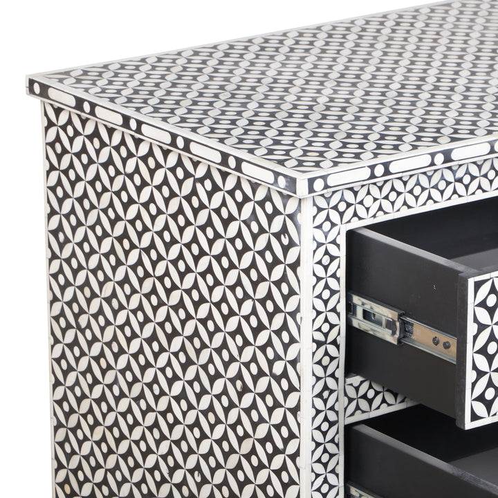 Bone Inlay 7 Drawer Dresser - Black Geometric