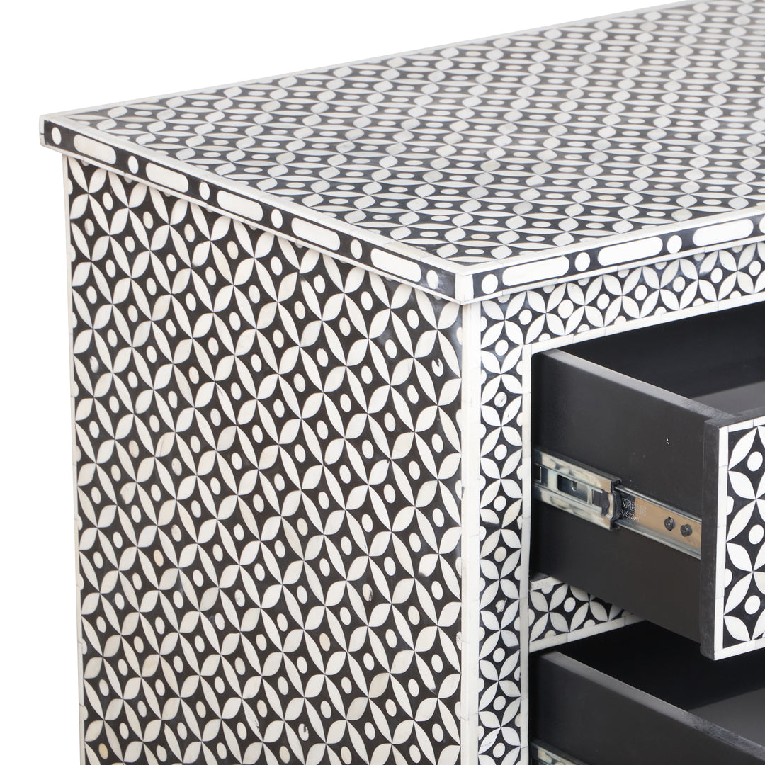 Bone Inlay 7 Drawer Dresser - Black Geometric