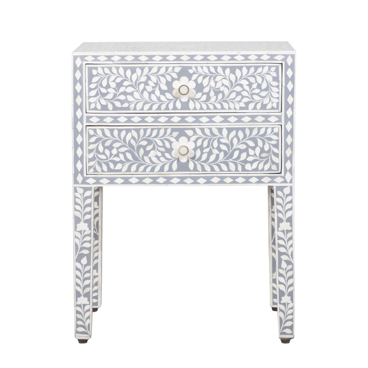 Bone Inlay 2 Drawer Nightstand - Grey Floral