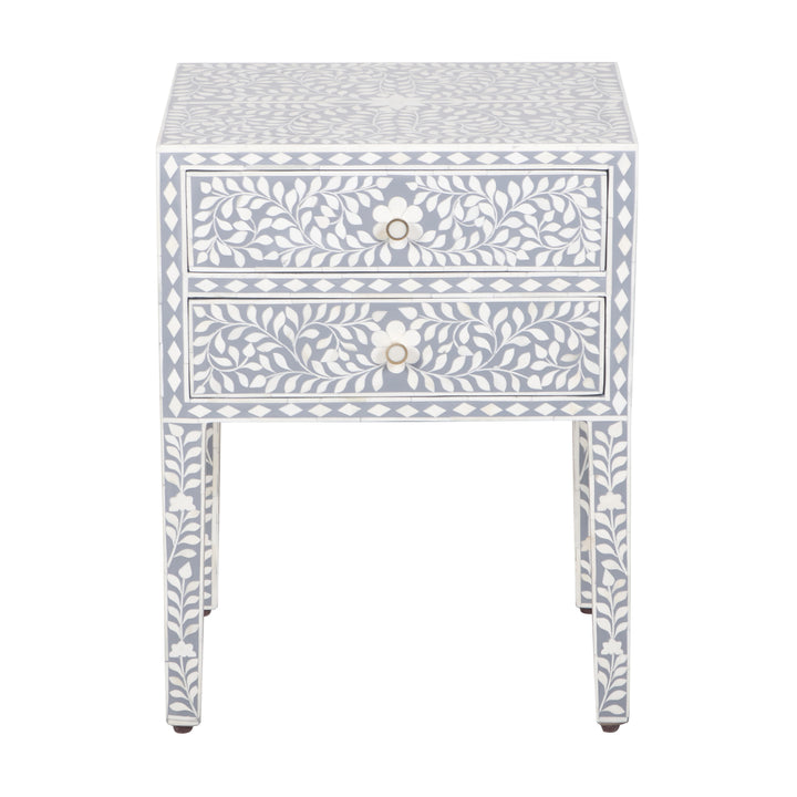 Bone Inlay 2 Drawer Nightstand - Grey Floral