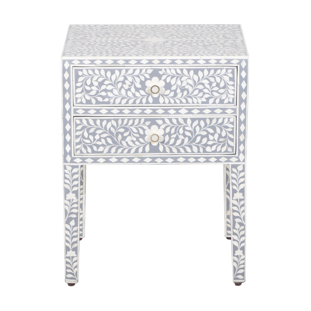 Bone Inlay 2 Drawer Nightstand - Grey Floral