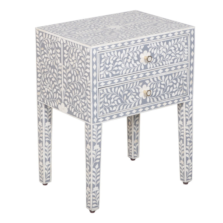Bone Inlay 2 Drawer Nightstand - Grey Floral