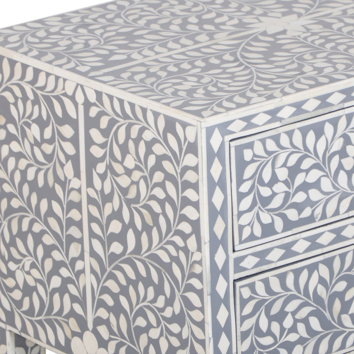 Bone Inlay 2 Drawer Nightstand - Grey Floral