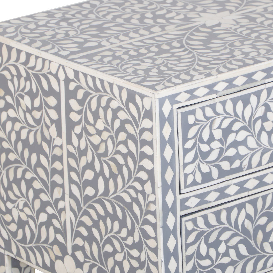 Bone Inlay 2 Drawer Nightstand - Grey Floral