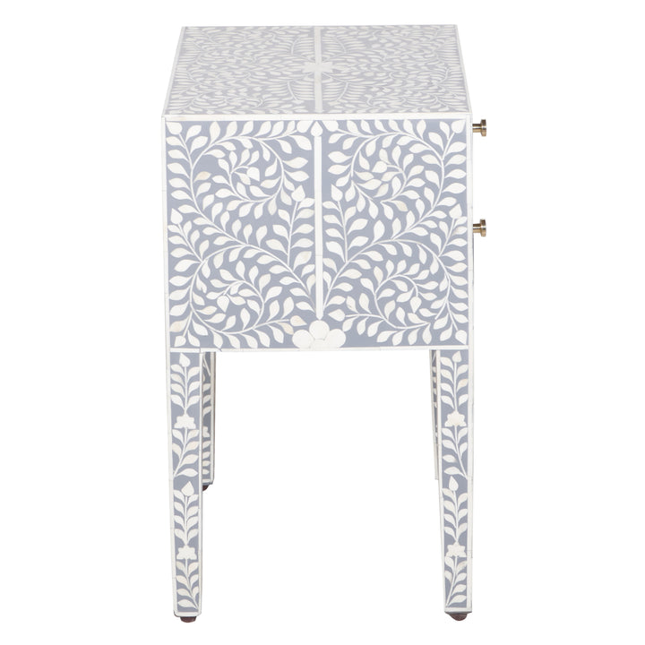 Bone Inlay 2 Drawer Nightstand - Grey Floral