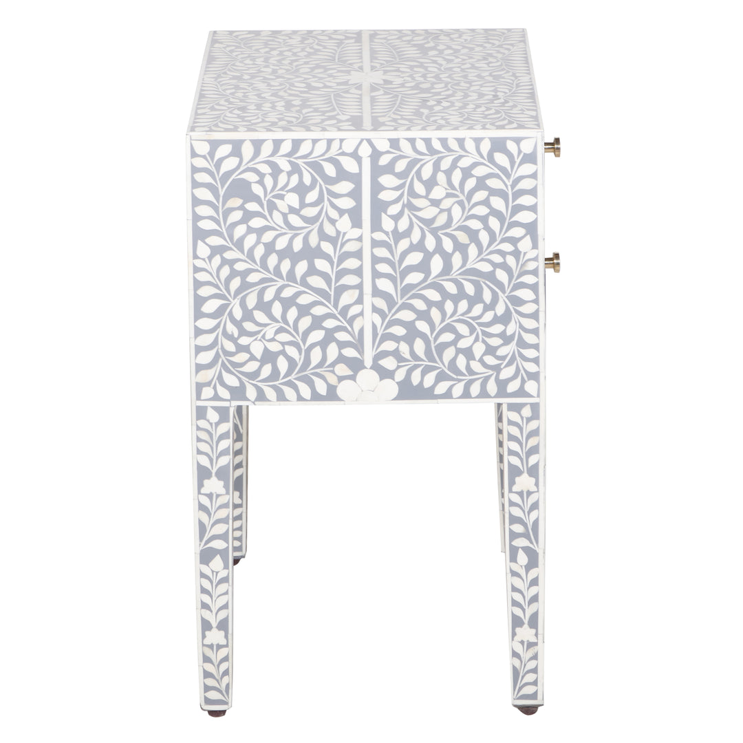 Bone Inlay 2 Drawer Nightstand - Grey Floral