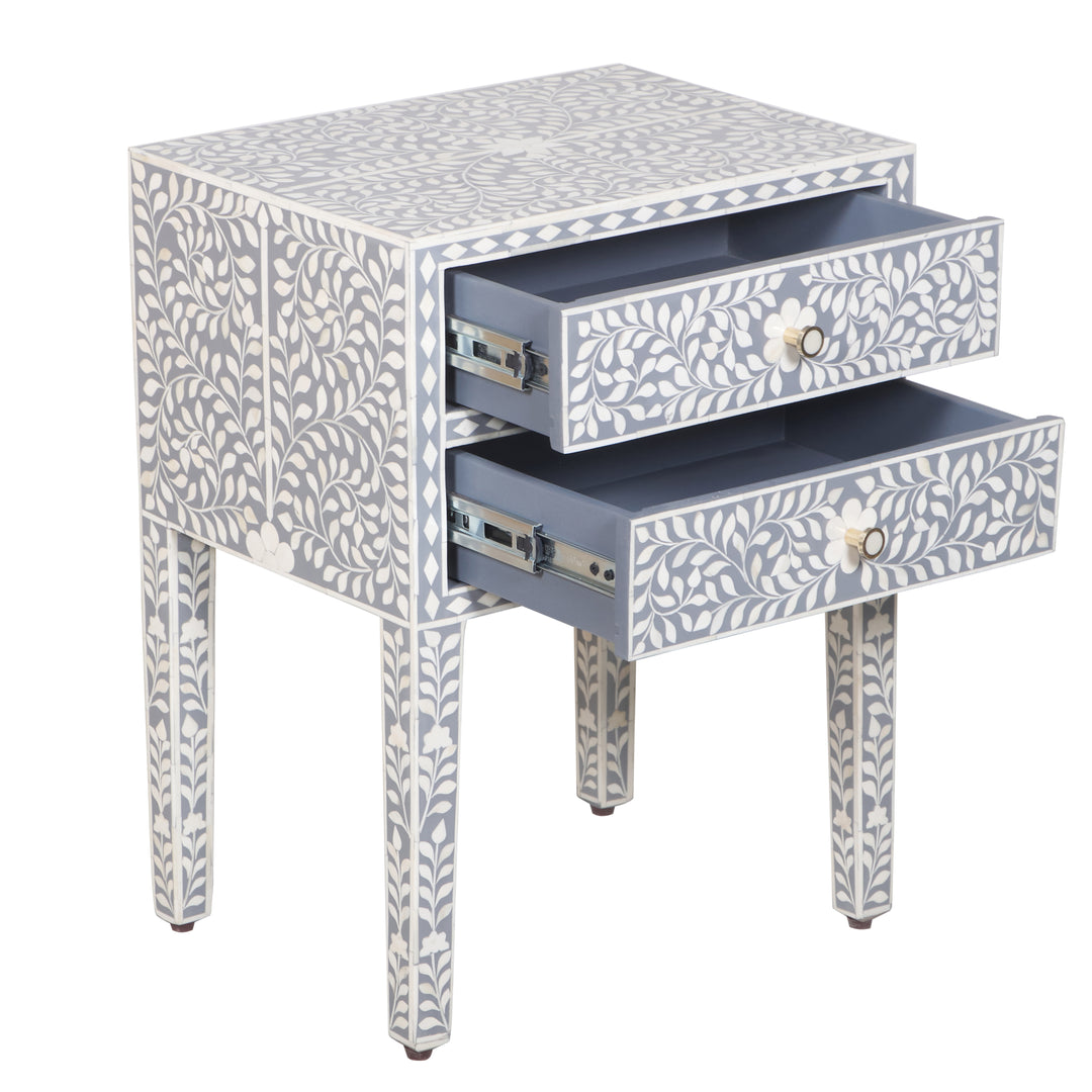 Bone Inlay 2 Drawer Nightstand - Grey Floral