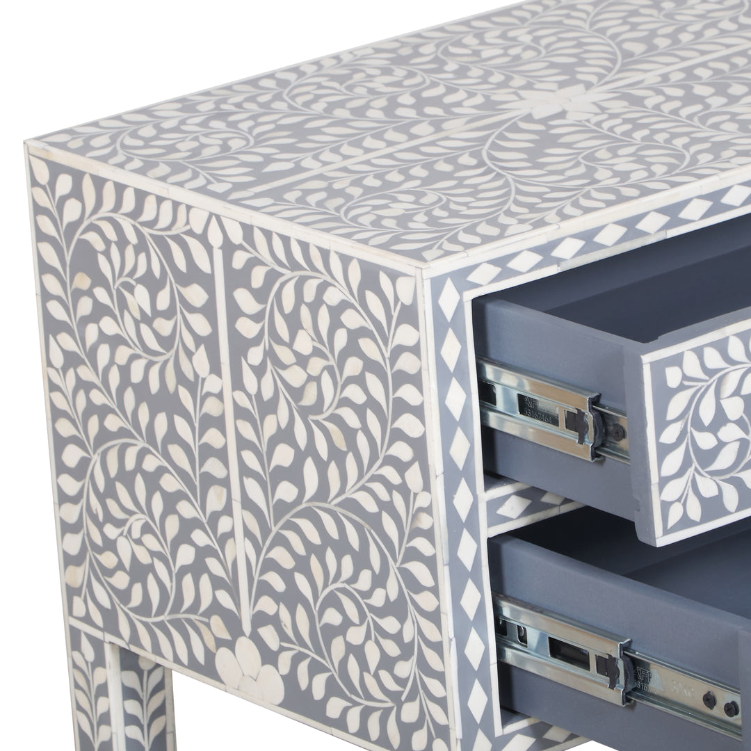 Bone Inlay 2 Drawer Nightstand - Grey Floral