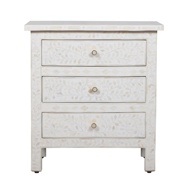 Bone Inlay Large 3 Drawer Nightstand - White Floral