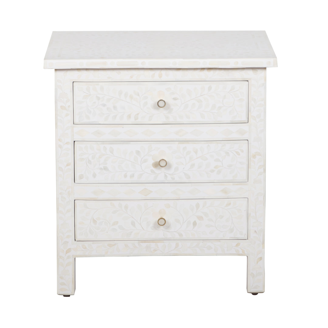 Bone Inlay Large 3 Drawer Nightstand - White Floral