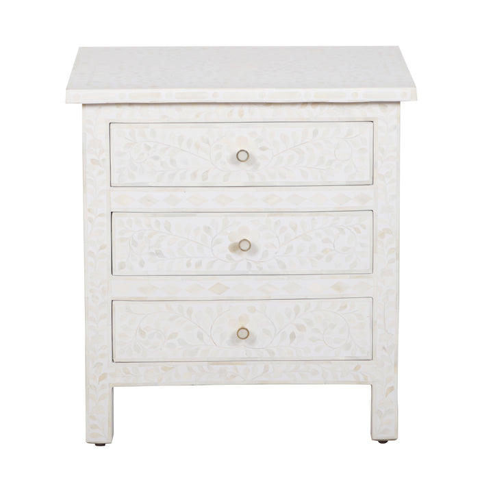 Bone Inlay Large 3 Drawer Nightstand - White Floral