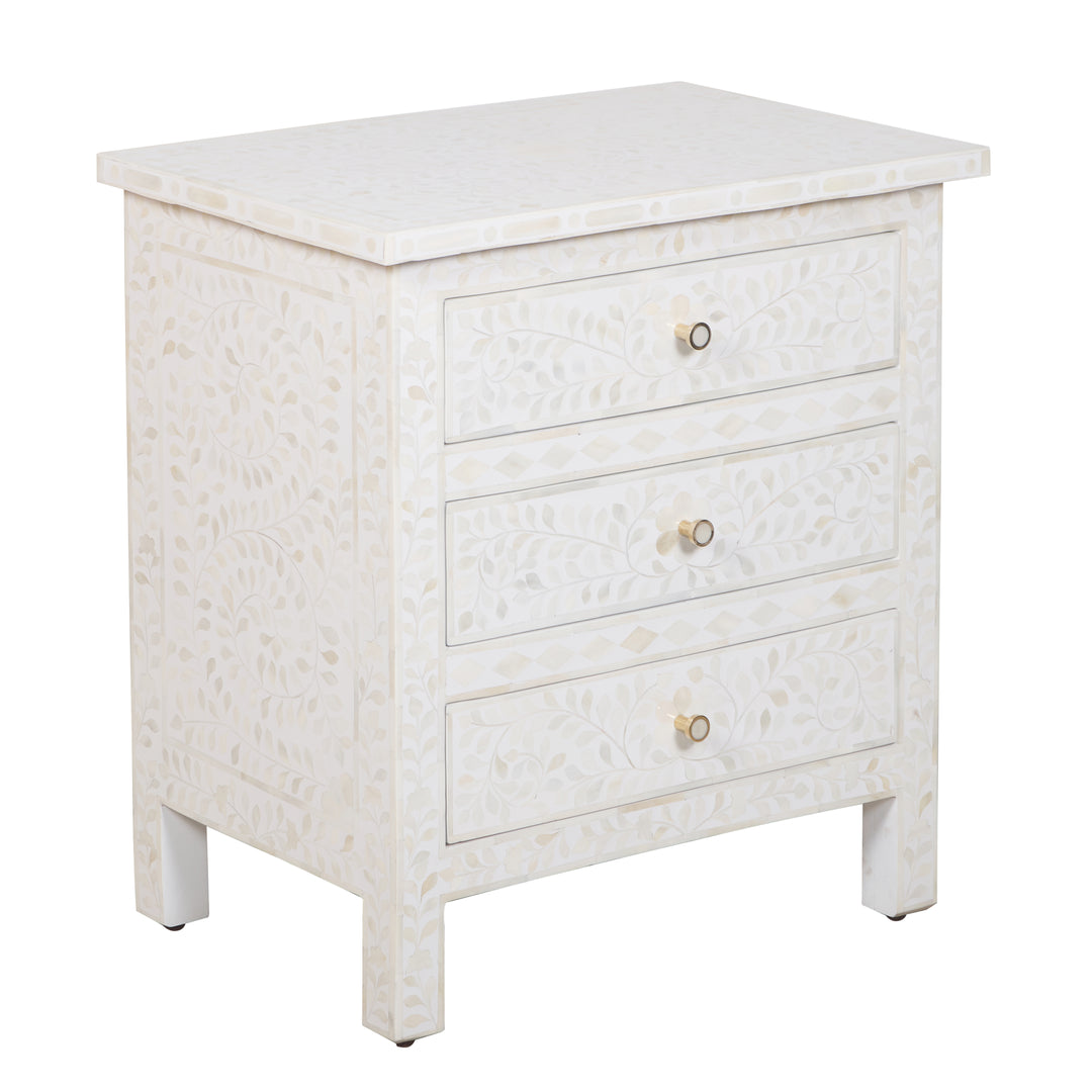 Bone Inlay Large 3 Drawer Nightstand - White Floral