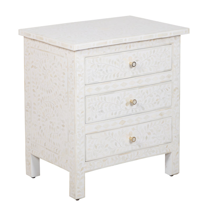 Bone Inlay Large 3 Drawer Nightstand - White Floral