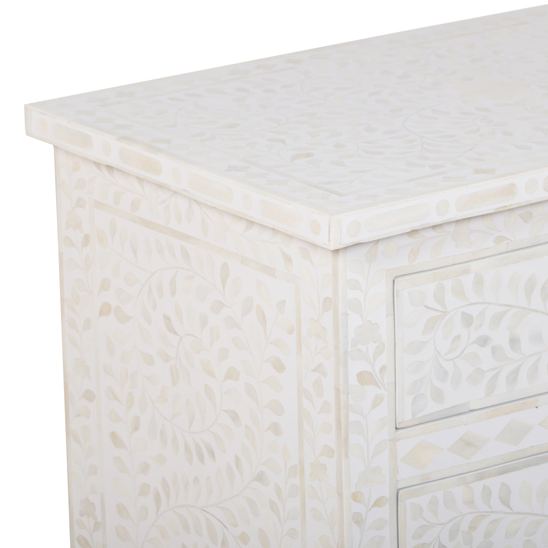 Bone Inlay Large 3 Drawer Nightstand - White Floral