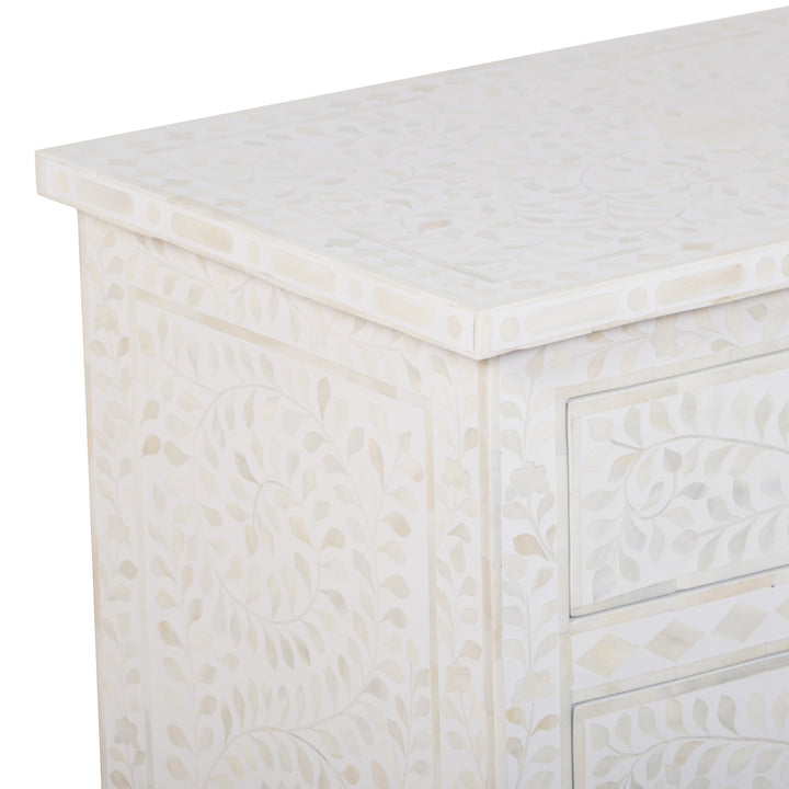 Bone Inlay Large 3 Drawer Nightstand - White Floral