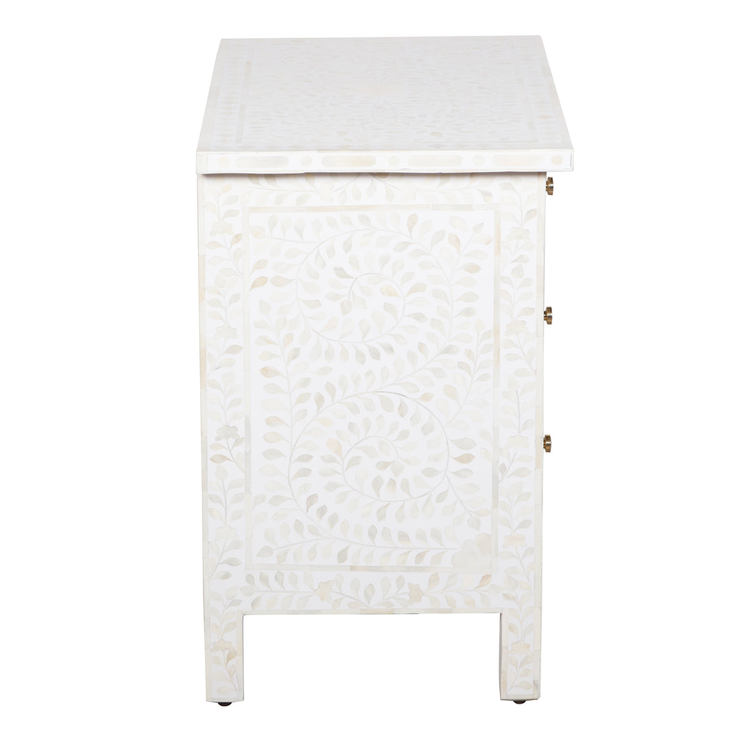 Bone Inlay Large 3 Drawer Nightstand - White Floral
