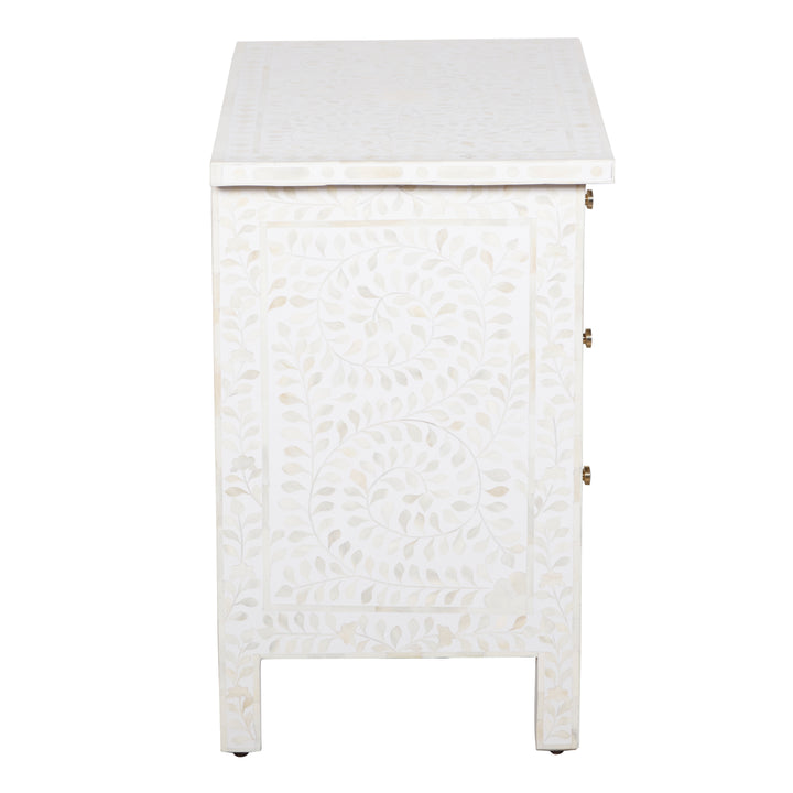 Bone Inlay Large 3 Drawer Nightstand - White Floral