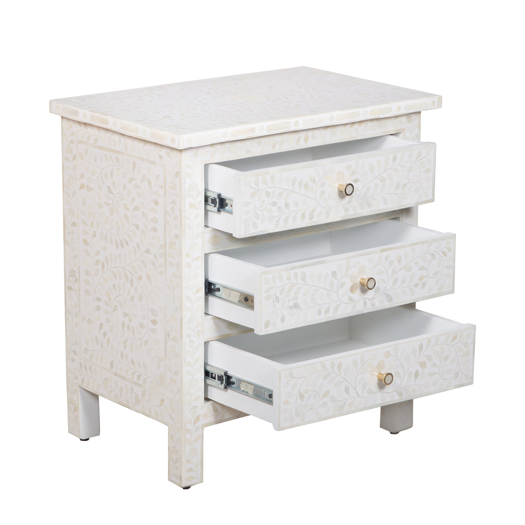 Bone Inlay Large 3 Drawer Nightstand - White Floral