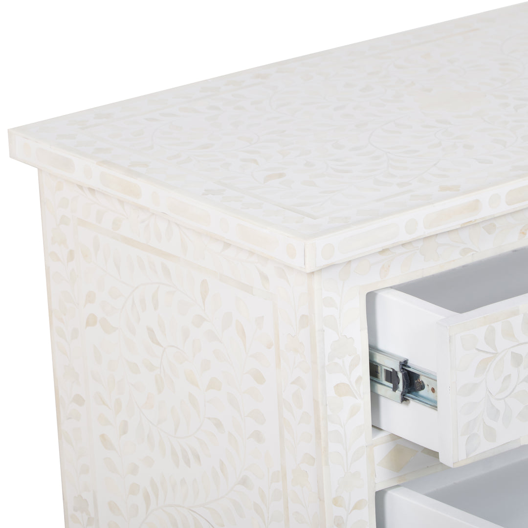 Bone Inlay Large 3 Drawer Nightstand - White Floral