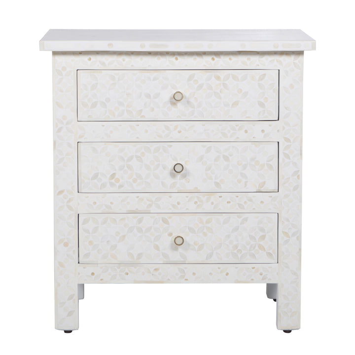 Bone Inlay Large 3 Drawer Nightstand - White Geometric