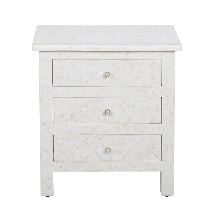 Bone Inlay Large 3 Drawer Nightstand - White Geometric