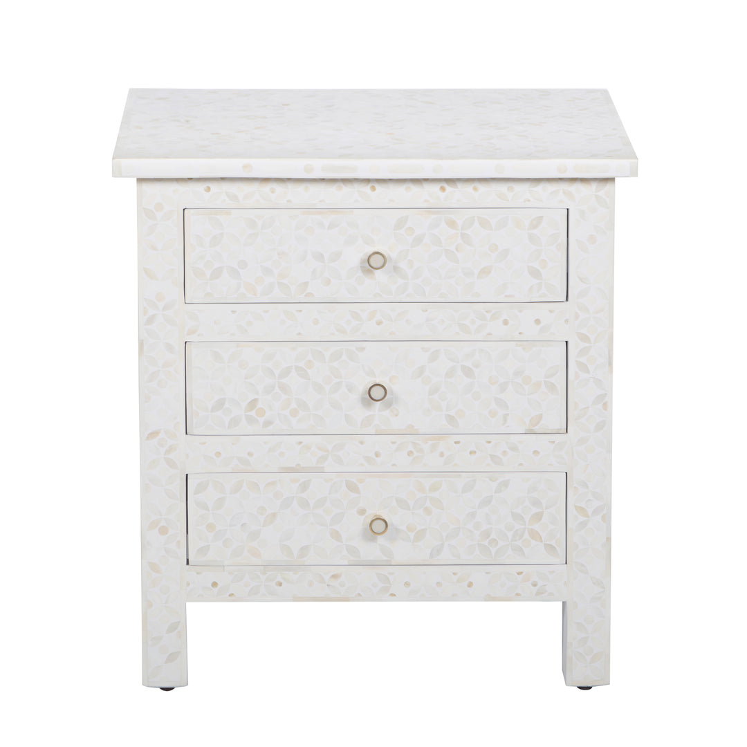 Bone Inlay Large 3 Drawer Nightstand - White Geometric