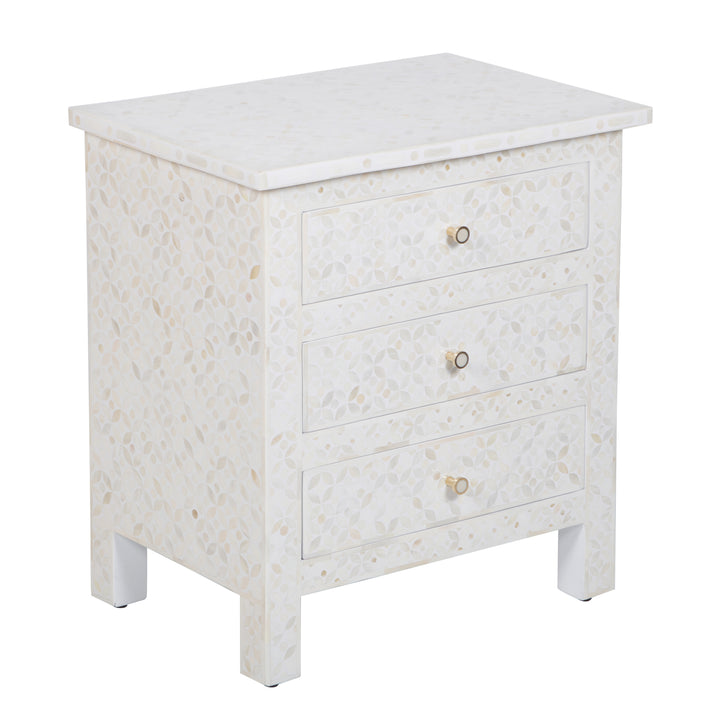 Bone Inlay Large 3 Drawer Nightstand - White Geometric