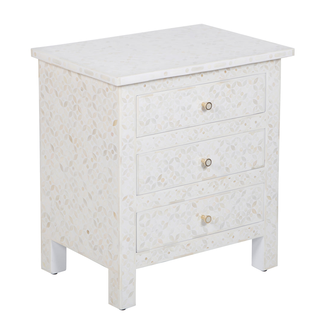 Bone Inlay Large 3 Drawer Nightstand - White Geometric