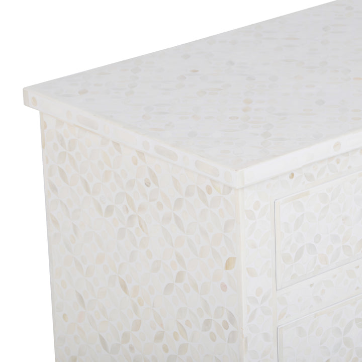 Bone Inlay Large 3 Drawer Nightstand - White Geometric