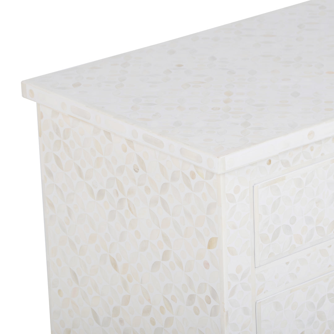 Bone Inlay Large 3 Drawer Nightstand - White Geometric