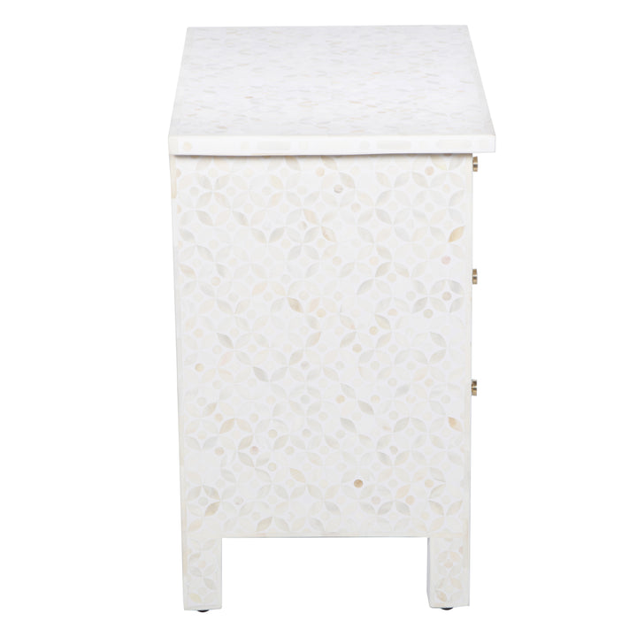 Bone Inlay Large 3 Drawer Nightstand - White Geometric