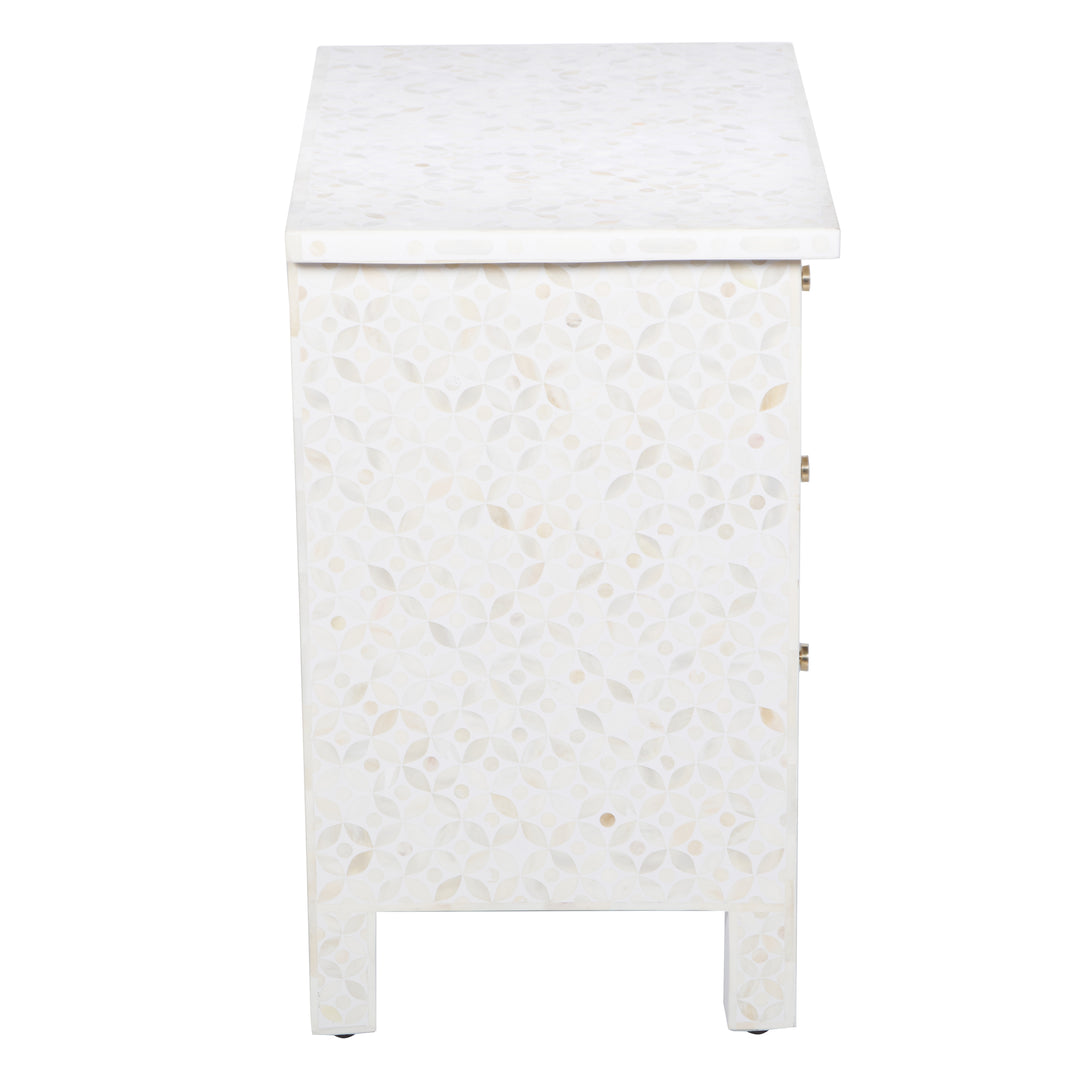 Bone Inlay Large 3 Drawer Nightstand - White Geometric