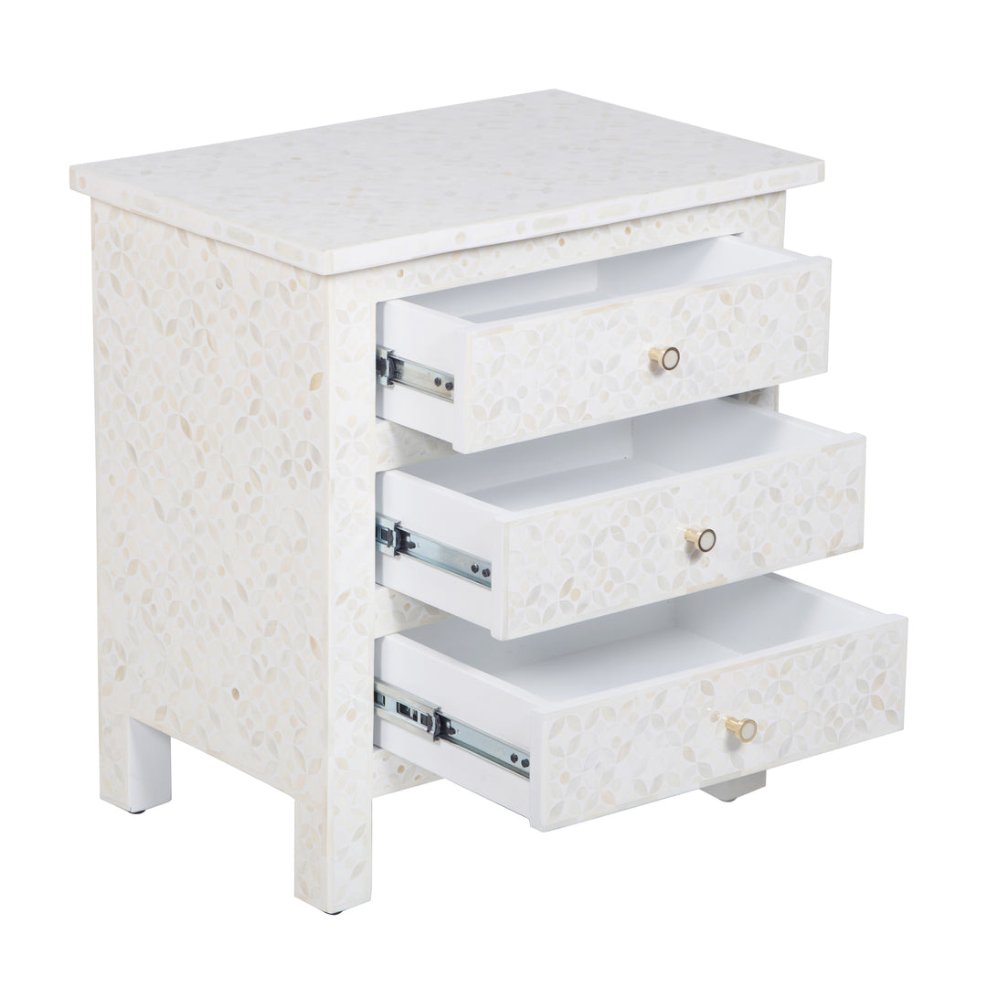 Bone Inlay Large 3 Drawer Nightstand - White Geometric