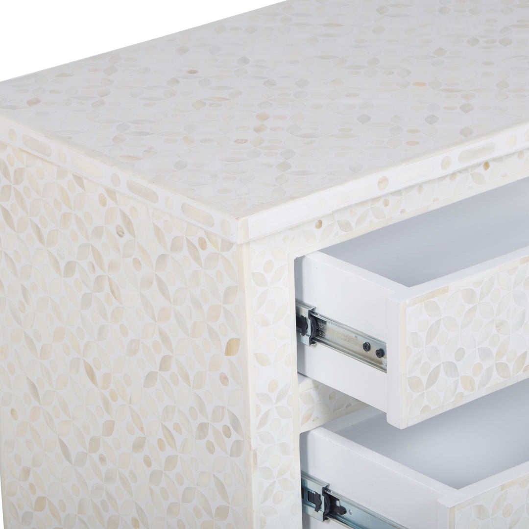 Bone Inlay Large 3 Drawer Nightstand - White Geometric