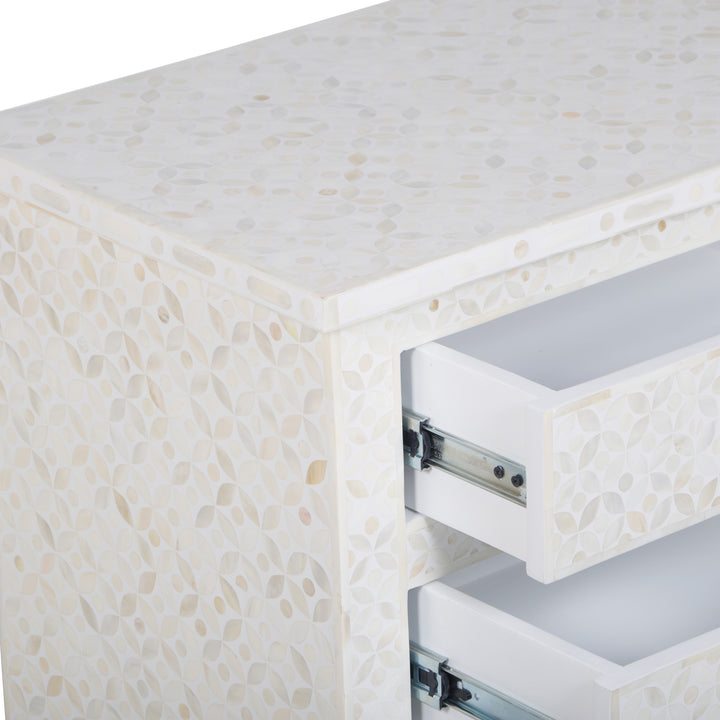 Bone Inlay Large 3 Drawer Nightstand - White Geometric