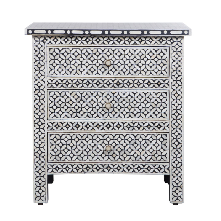 Bone Inlay Large 3 Drawer Nightstand - Black Geometric
