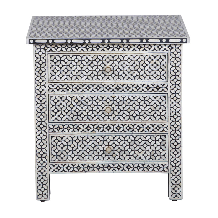 Bone Inlay Large 3 Drawer Nightstand - Black Geometric