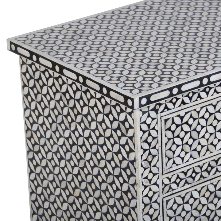 Bone Inlay Large 3 Drawer Nightstand - Black Geometric