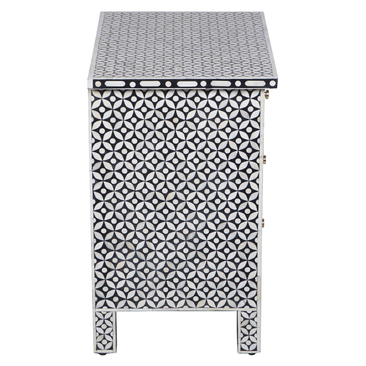 Bone Inlay Large 3 Drawer Nightstand - Black Geometric