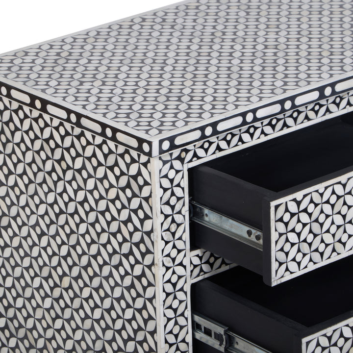 Bone Inlay Large 3 Drawer Nightstand - Black Geometric