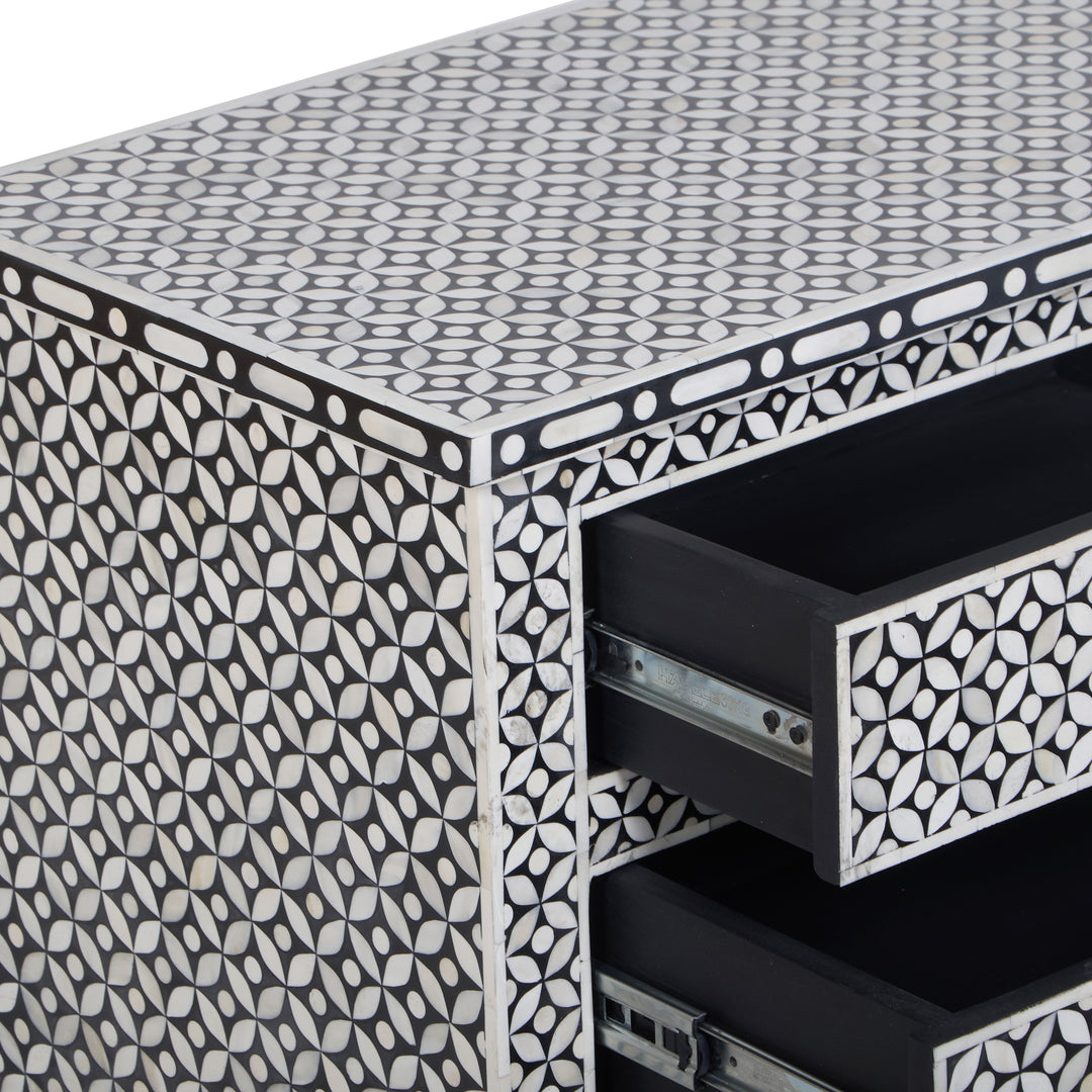 Bone Inlay Large 3 Drawer Nightstand - Black Geometric