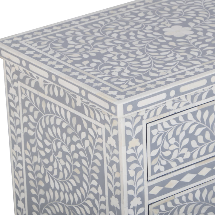 Bone Inlay Large 3 Drawer Nightstand - Grey Floral