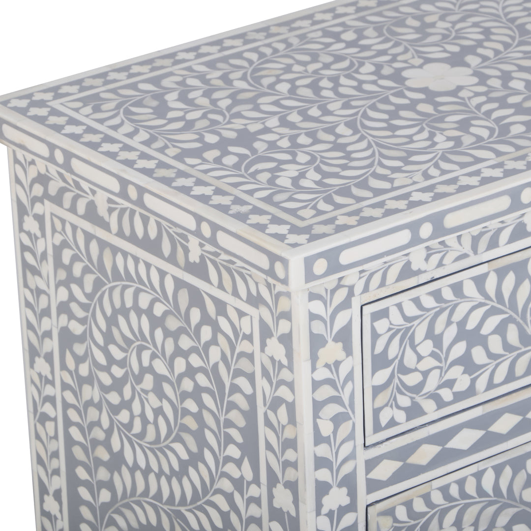 Bone Inlay Large 3 Drawer Nightstand - Grey Floral