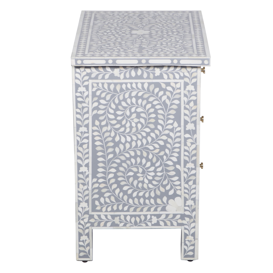 Bone Inlay Large 3 Drawer Nightstand - Grey Floral