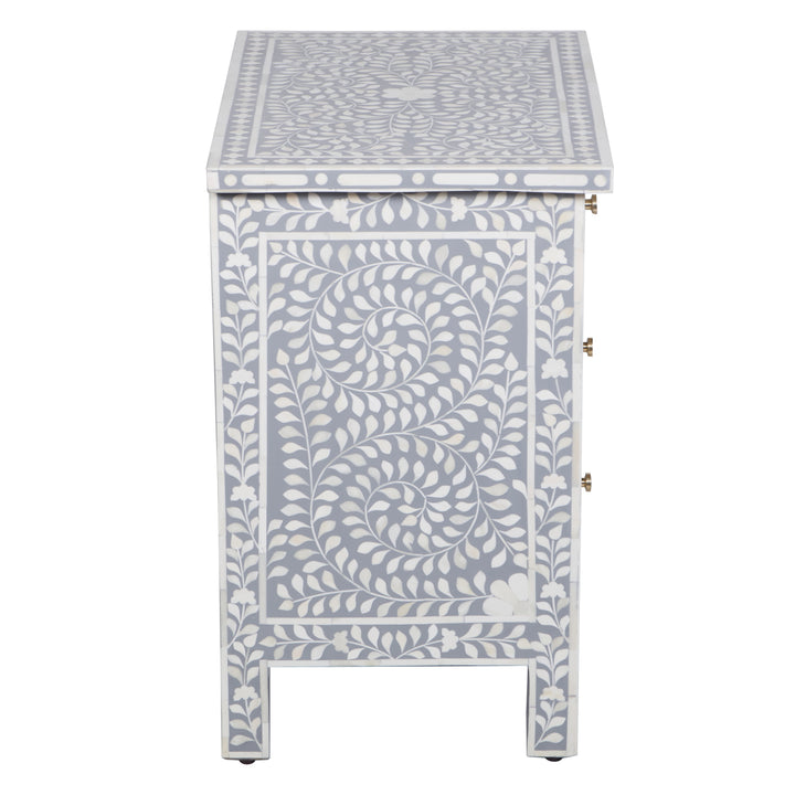 Bone Inlay Large 3 Drawer Nightstand - Grey Floral