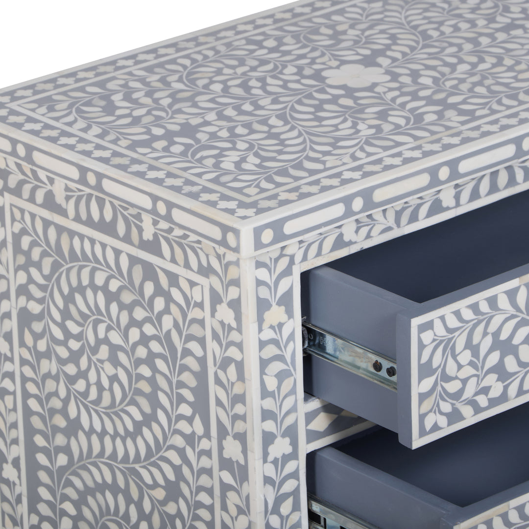 Bone Inlay Large 3 Drawer Nightstand - Grey Floral
